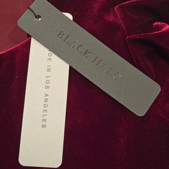 Black Halo NWT Arlo Dark Red Berry Velvet Draped Cocktail Mini Dress, Size 4 - Picture 9 of 12